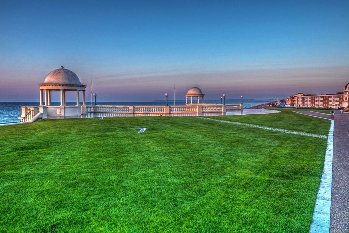 Gazebo and grass by the sea in England