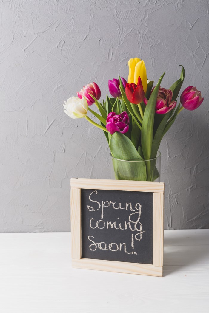 Bouquet of Tulips and Chalkboard Sign