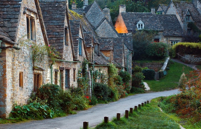 Bibury, England stone cottages and street