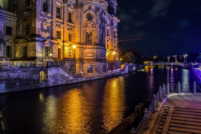 Berlin Cathedral at Night by the River
