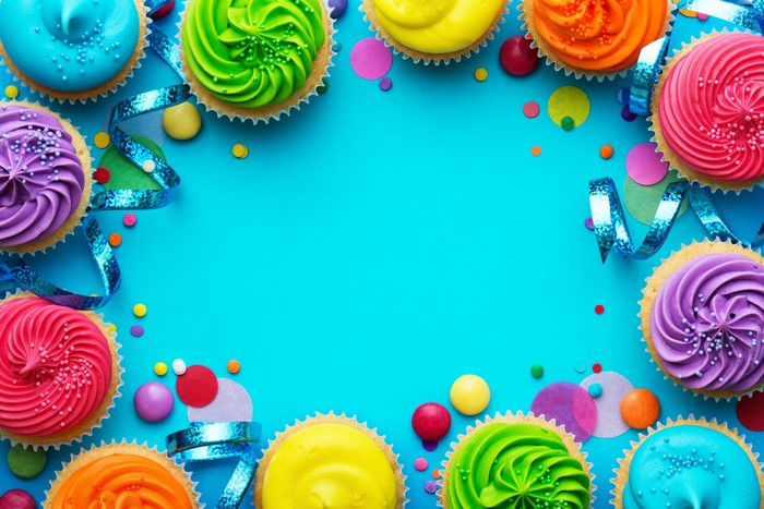 Colorful Cupcakes and Party Streamers Template