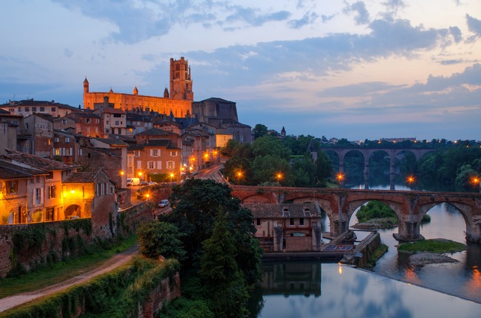Albi, France at Dusk with Bridges and River