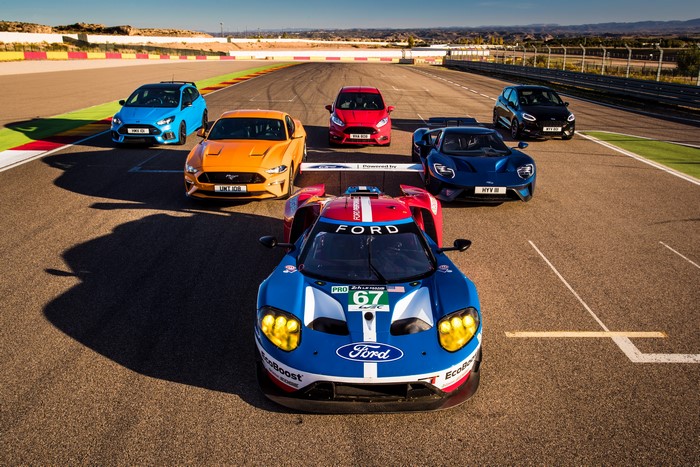 Ford GT, Mustang, Focus RS, and Fiesta ST Cars on Track