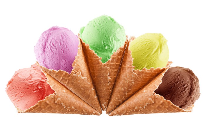 Assorted Ice Cream Cones on White Background