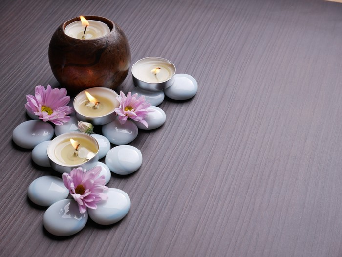 Candles, Stones, and Flowers for Spa