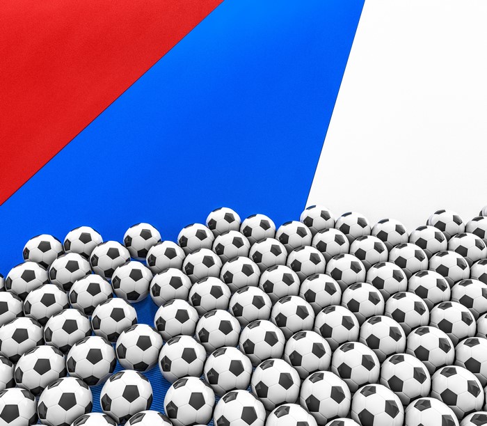 4K Russian Flag with Soccer Balls