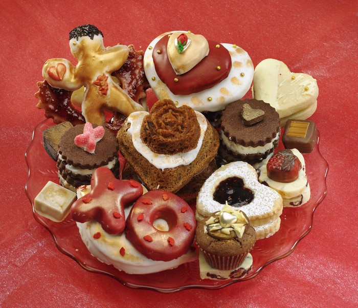 Assortment of Valentine's Day Cookies and Pastries