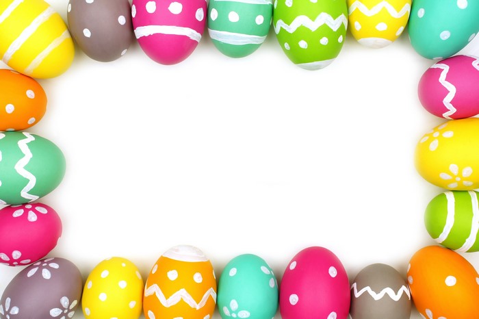 Easter Eggs Border on White Background