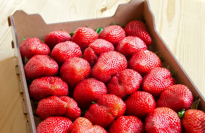 Strawberries in a cardboard box