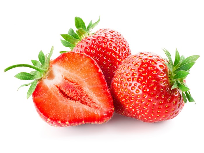 Three Strawberries on White Background