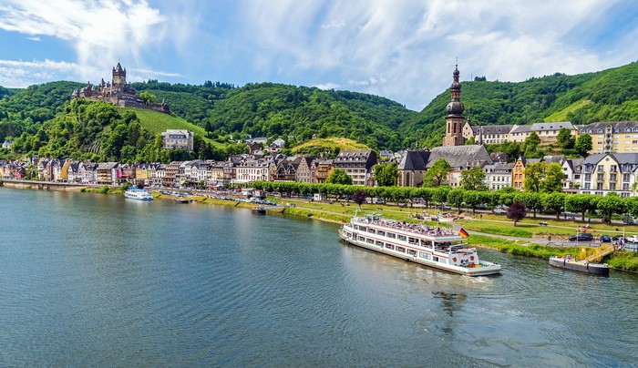 Riverboat on Mosel River with Cochem Castle, Germany