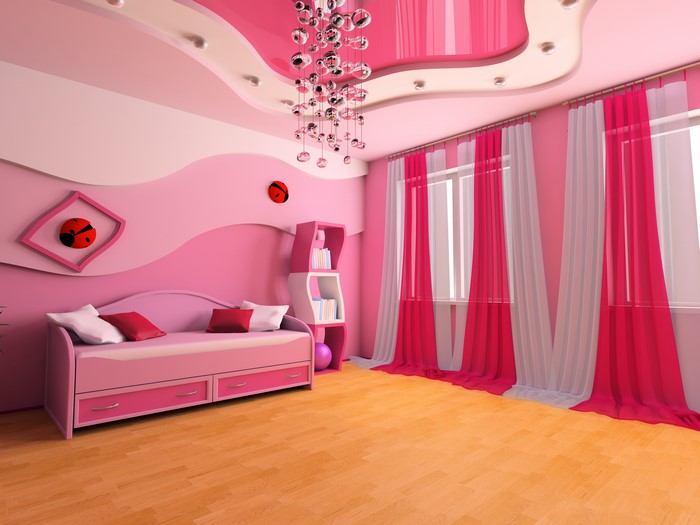 Children's room interior design with sofa and chandelier