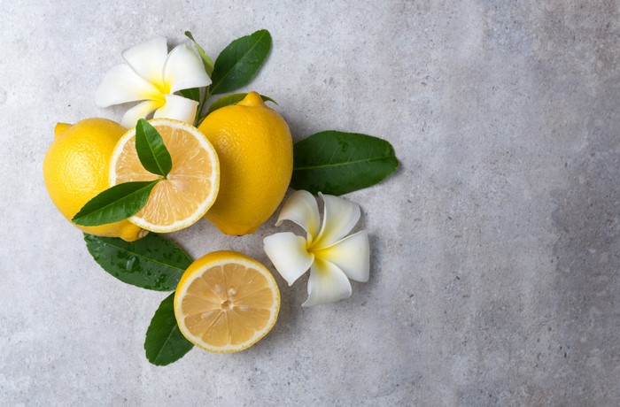 Lemons and Plumeria Flowers