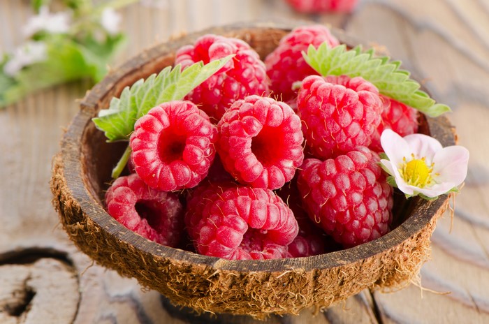 Raspberries in a Coconut Bowl