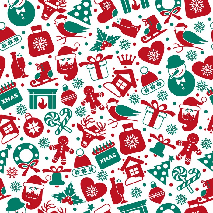 Christmas Pattern with Santa Claus, Snowmen, and Gifts
