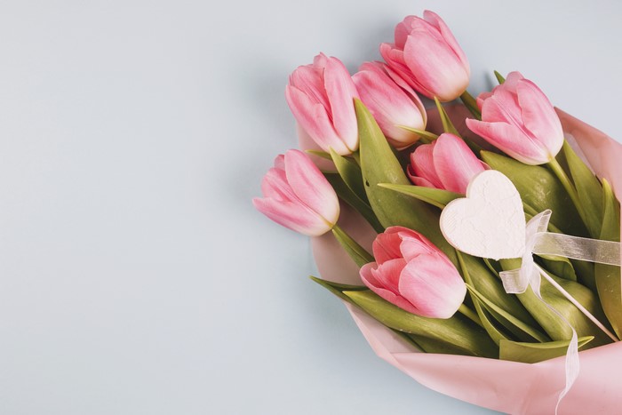 Pink Tulips Bouquet with Heart Decoration
