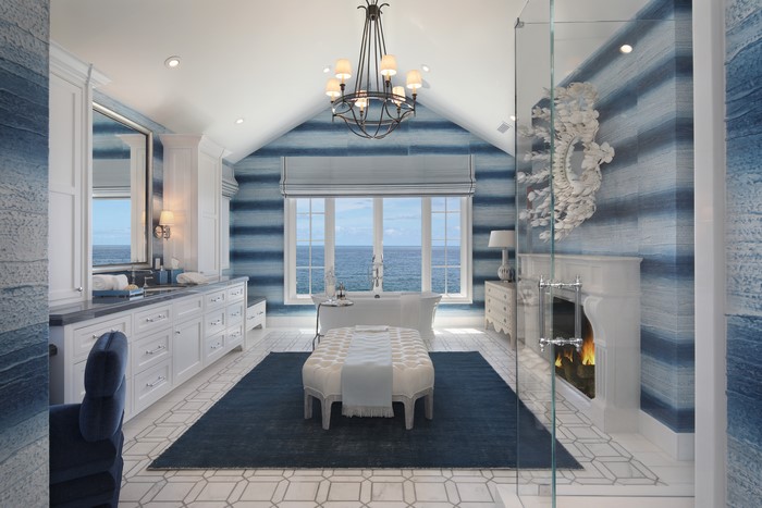 Luxury Bathroom with Ocean View and Fireplace