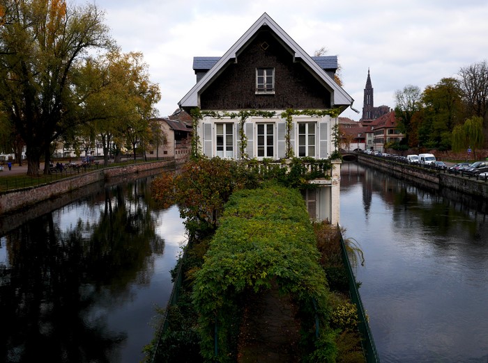 Strasbourg Canal with Houses and Church Tower