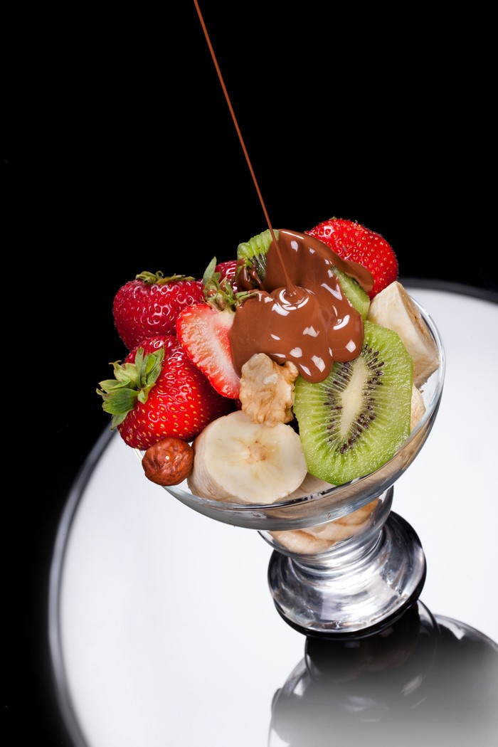 Fruit salad with chocolate and nuts