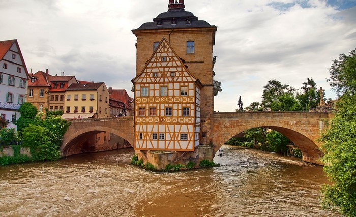 Altes Rathaus on Regnitz River in Bamberg, Germany