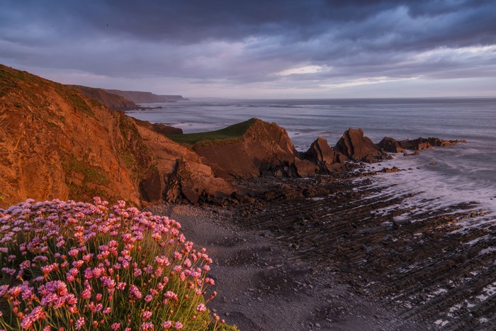 4K North Devon Coast England at Sunset