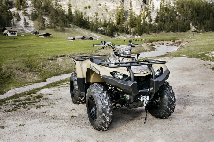 2018 Yamaha Kodiak 450 EPS ATV in a mountain landscape