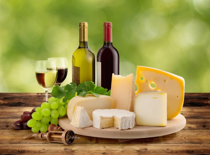Wine, Grapes, and Cheese Still-Life