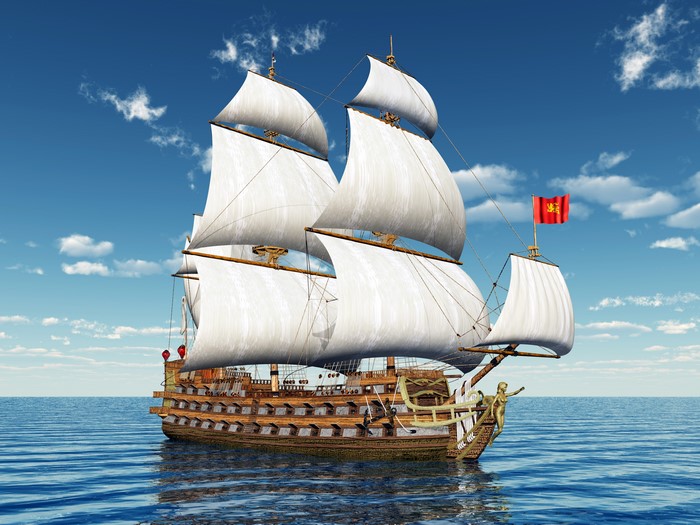 Tall Ship Sailing on the Sea