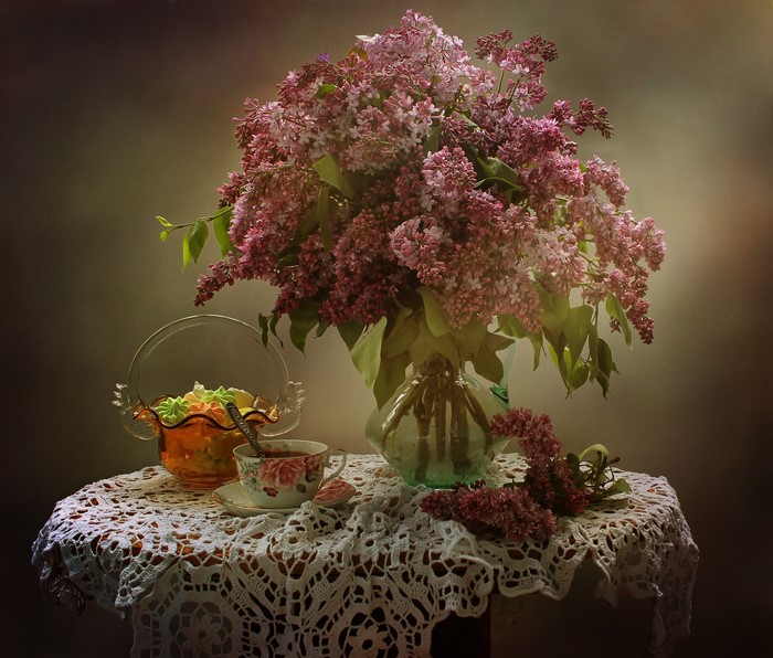 Still-life with Lilac, Vase, Cup, and Sweets