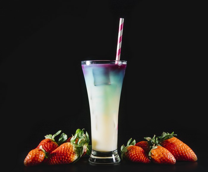 Colorful cocktail with strawberries