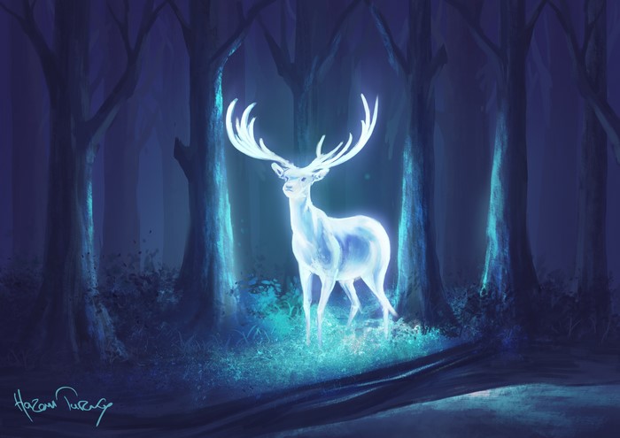 4K Glowing Magical Deer in Enchanted Forest at Night