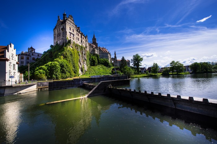 4K Castle Sigmaringen on a Crag above a River in Germany