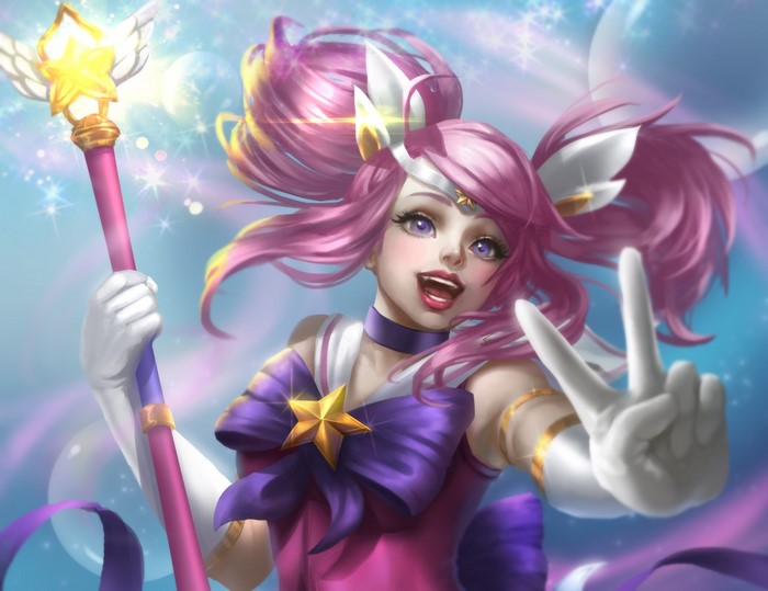 Star Guardian Lux from League of Legends holding a staff