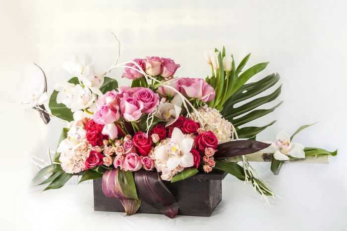 Roses, Orchids, and Tulips in a Floral Arrangement