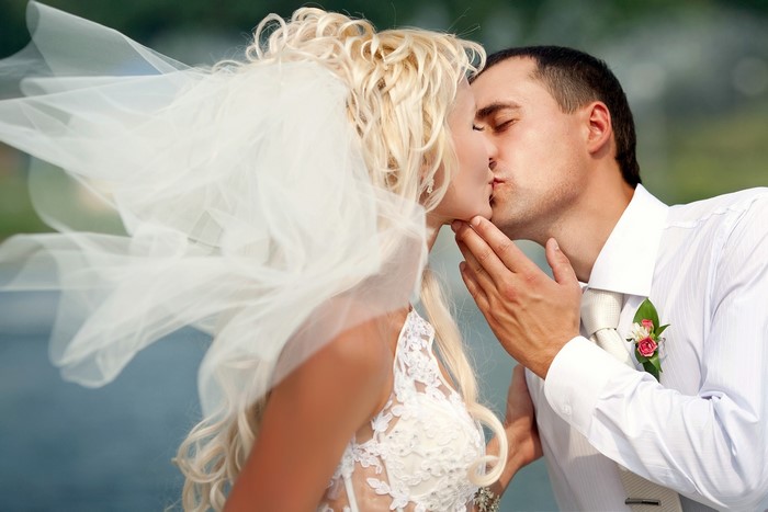Bride and Groom kissing on their wedding day