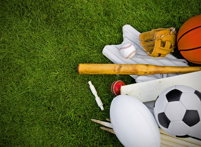 Sports equipment on grass