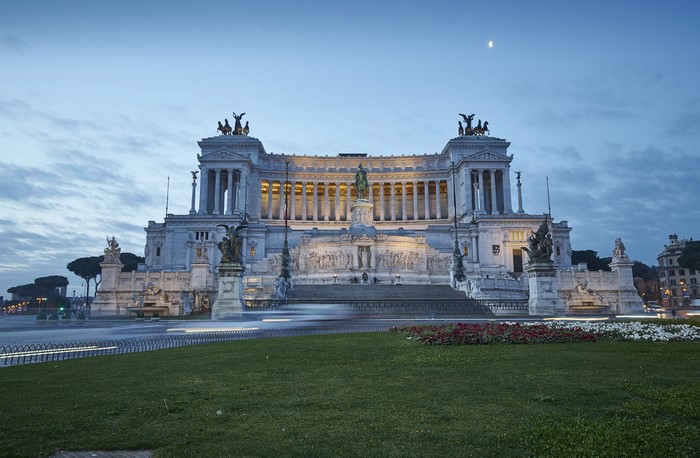 Altare della Patria in Piazza Venezia, Rome, Italy at dusk
