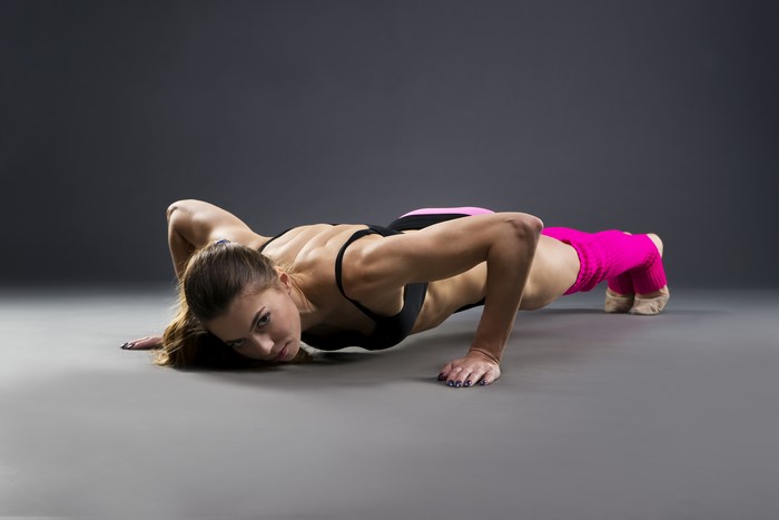 4K Fitness Woman Doing Push-up Exercise