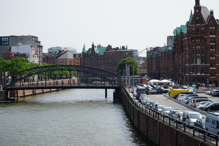 Hamburg Germany Canal Bridge and Waterfront