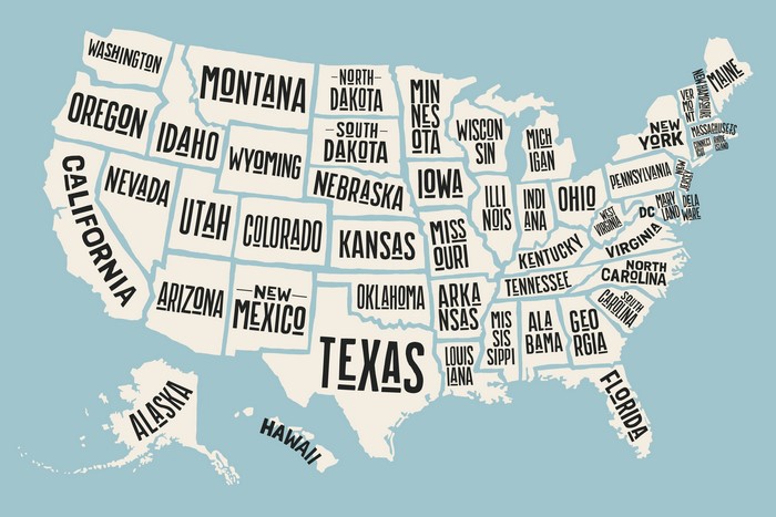 Map of the United States with State Names