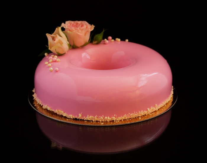 Pink Mirror Glaze Cake with Roses