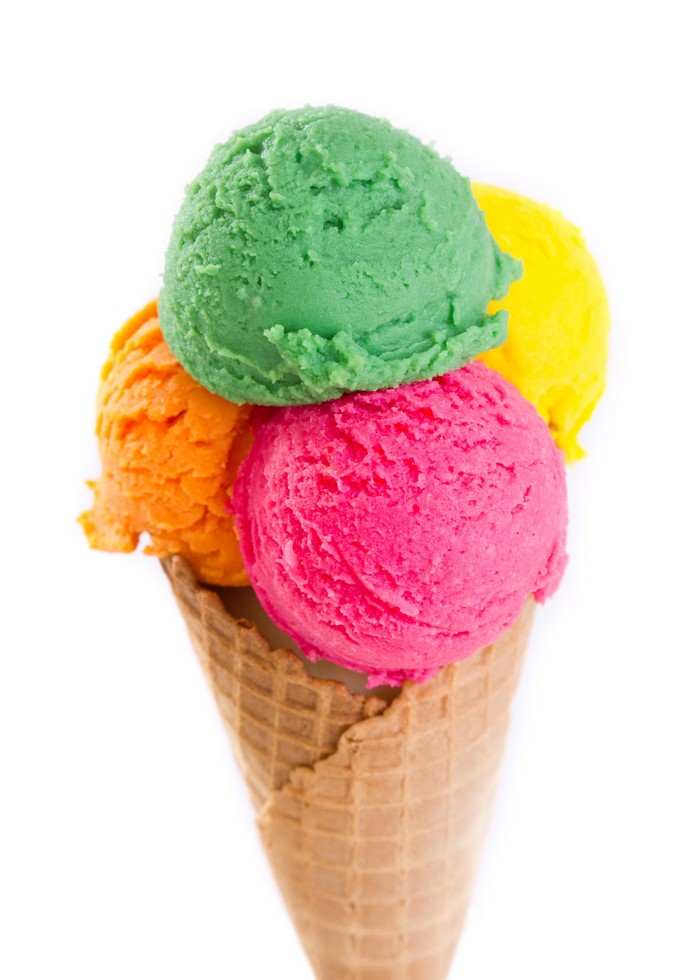 Ice cream cone with multicolor scoops