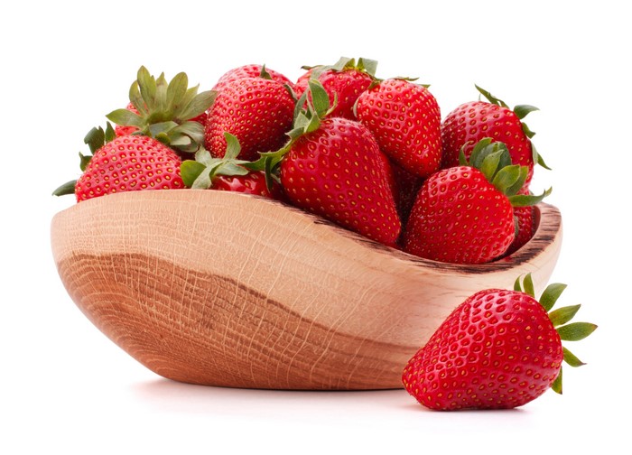 Strawberries in a wooden bowl