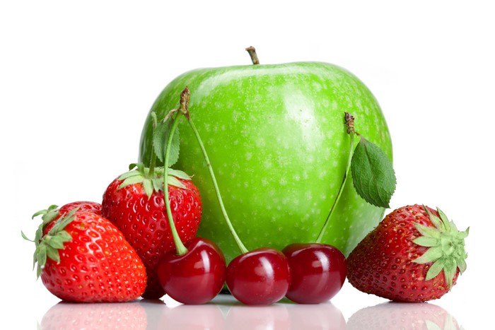 Green Apple with Strawberries and Cherries