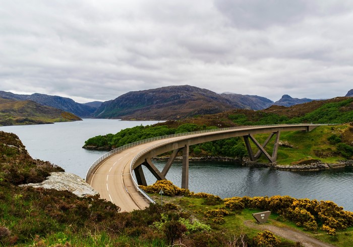 Kylesku Bridge over a river in Scotland