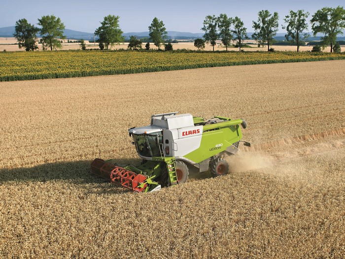 Claas Lexion 630 combine harvester in a wheat field
