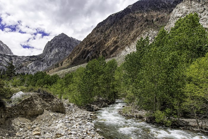River flowing through a valley with mountains and trees