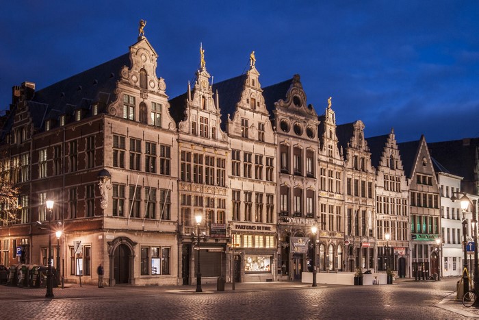 Grote Markt square in Antwerp, Belgium at dusk
