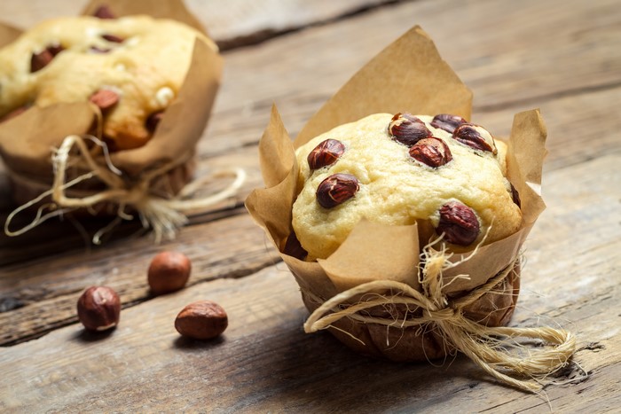 Hazelnut Muffins on Wooden Table
