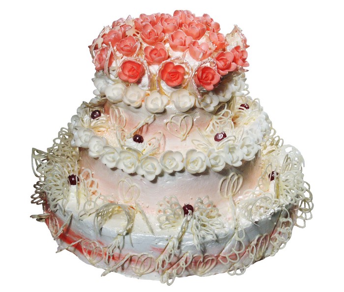 Two-tiered cake with pink and white roses